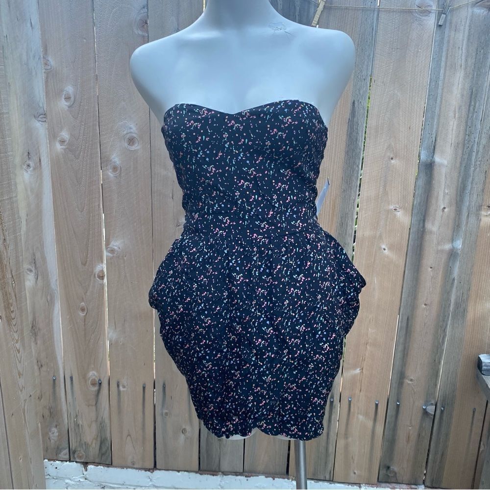 Anthropologie Myne silk printed sweetheart strapless mini dress size 4